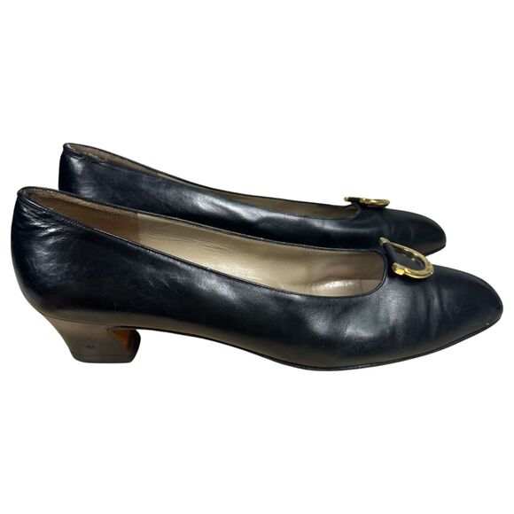 Salvatore Ferragamo Black Leather Square Toe Pumps Heels Size 8.5 AA Narrow - Picture 4 of 10